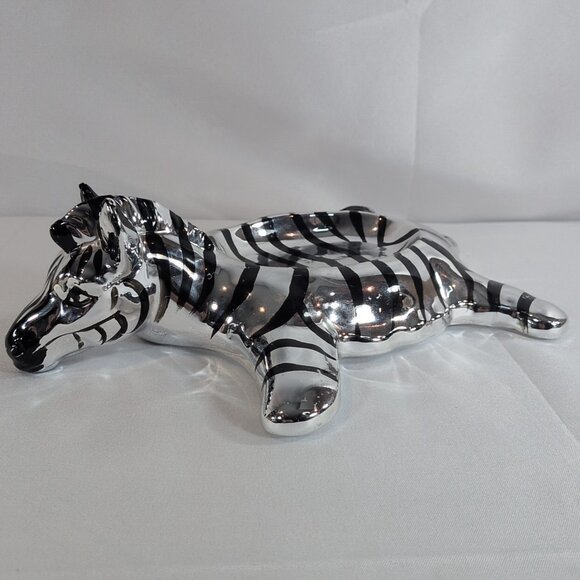 Fitz and Floyd Silver Zebra Soap Trinket Dish Faux Glaze MATCH BOOKENDS Vintage - Picture 2 of 16